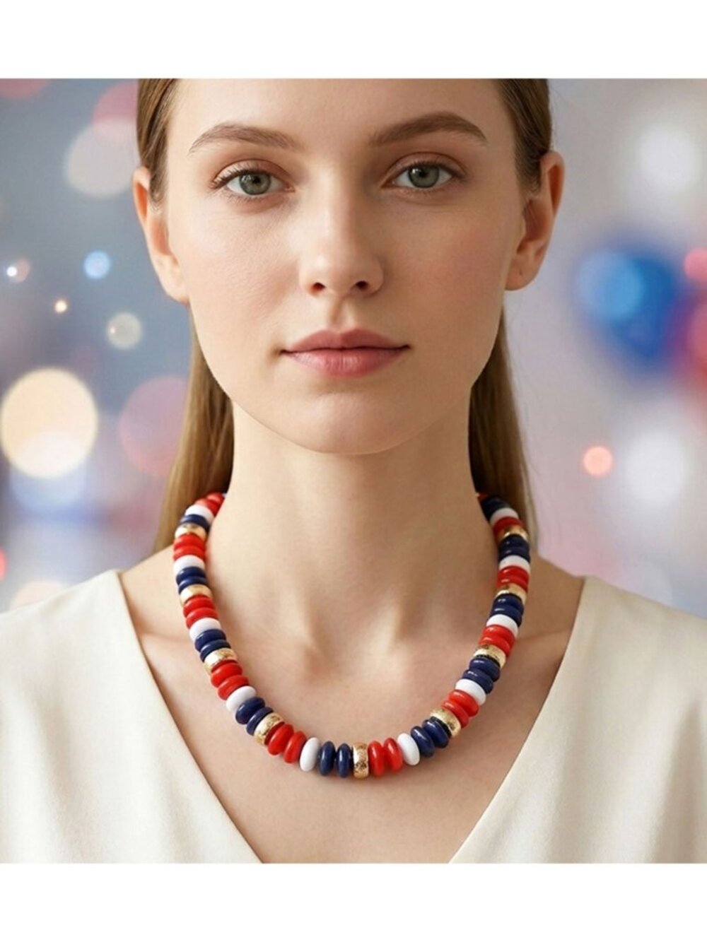 Tigerstars Patriotic Beaded Necklace